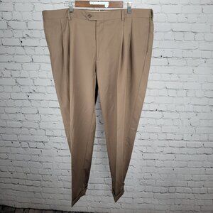 Jos A Bank Brown Traveler Stretch Waist Pleated Cuffed Dress Pants 42x30